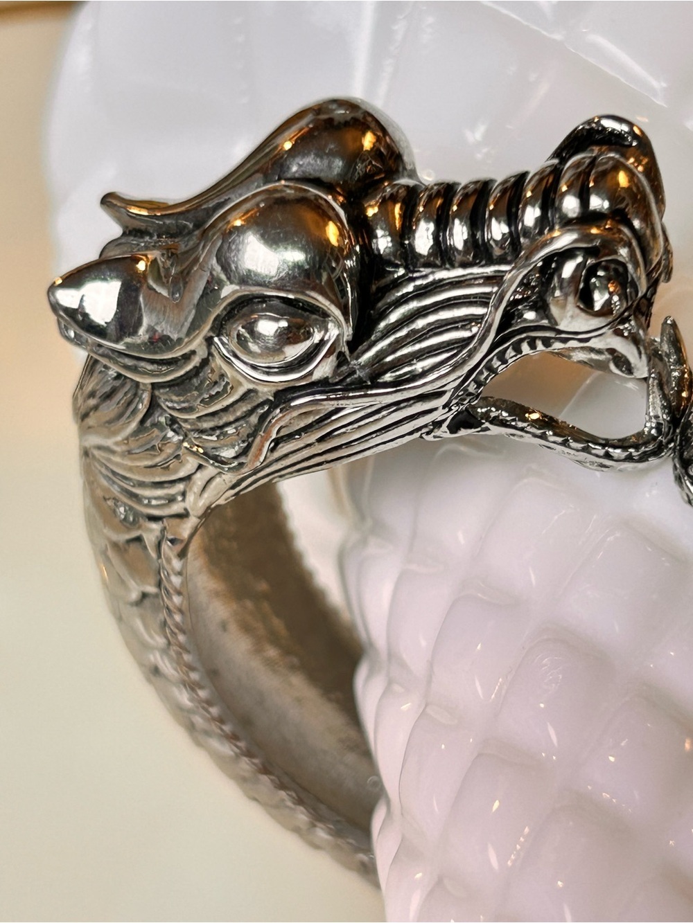 Viking Double Dragon Head Cuff Bracelet, Mythical Gothic - Picture 3 of 10